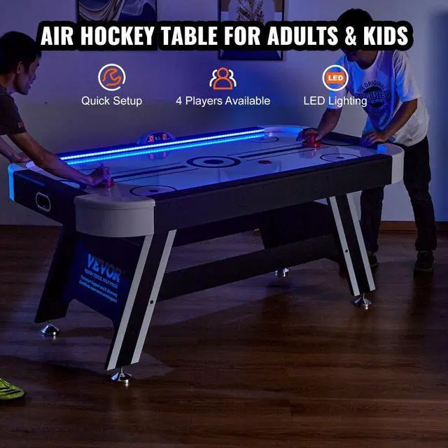 Alt view image 2 of 7 - VEVOR Air-Powered Hockey Table, 72" Indoor Hockey Table for Kids and Adults, LED Sports Hockey Game with 2 Pucks, 2 Pushers, and Electronic Score System, Arcade Gaming Set for Game Room Family Home