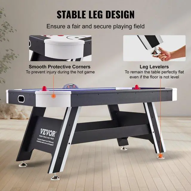 Alt view image 4 of 7 - VEVOR Air-Powered Hockey Table, 72" Indoor Hockey Table for Kids and Adults, LED Sports Hockey Game with 2 Pucks, 2 Pushers, and Electronic Score System, Arcade Gaming Set for Game Room Family Home