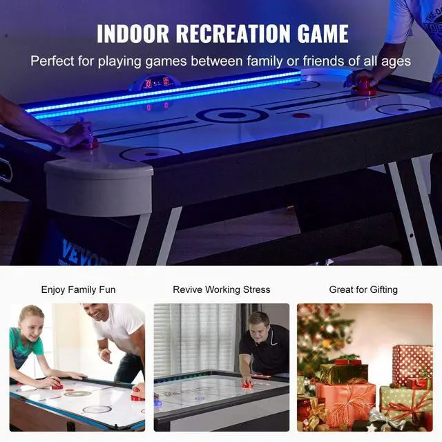 Alt view image 6 of 7 - VEVOR Air-Powered Hockey Table, 72" Indoor Hockey Table for Kids and Adults, LED Sports Hockey Game with 2 Pucks, 2 Pushers, and Electronic Score System, Arcade Gaming Set for Game Room Family Home