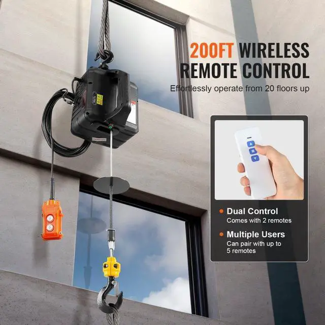 Alt view image 3 of 7 - VEVOR 3-in-1 Electric Hoist Winch, 1100lbs 1500W Portable Power Winch Crane, 110V/120V 22.9 ft Lifting Height, 13 ft/min with Manual, Wired and Wireless Remote Control, Overload Protection