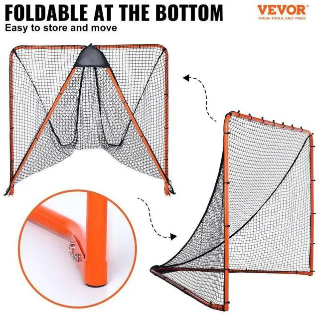 Alt view image 2 of 14 - VEVOR Lacrosse Goal, 6' x 6' Lacrosse Net, Folding Portable Backyard Lacrosse Training Equipment, Steel Frame Training Net, Quick & Easy Setup Lacrosse Goal, Perfect for Youth Adult Training, Orange