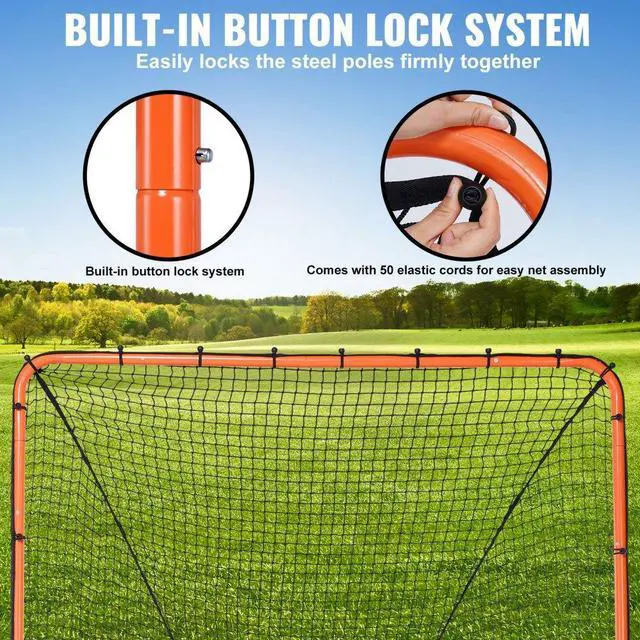 Alt view image 3 of 14 - VEVOR Lacrosse Goal, 6' x 6' Lacrosse Net, Folding Portable Backyard Lacrosse Training Equipment, Steel Frame Training Net, Quick & Easy Setup Lacrosse Goal, Perfect for Youth Adult Training, Orange