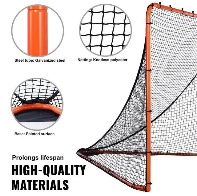 Alt view image 4 of 14 - VEVOR Lacrosse Goal, 6' x 6' Lacrosse Net, Folding Portable Backyard Lacrosse Training Equipment, Steel Frame Training Net, Quick & Easy Setup Lacrosse Goal, Perfect for Youth Adult Training, Orange