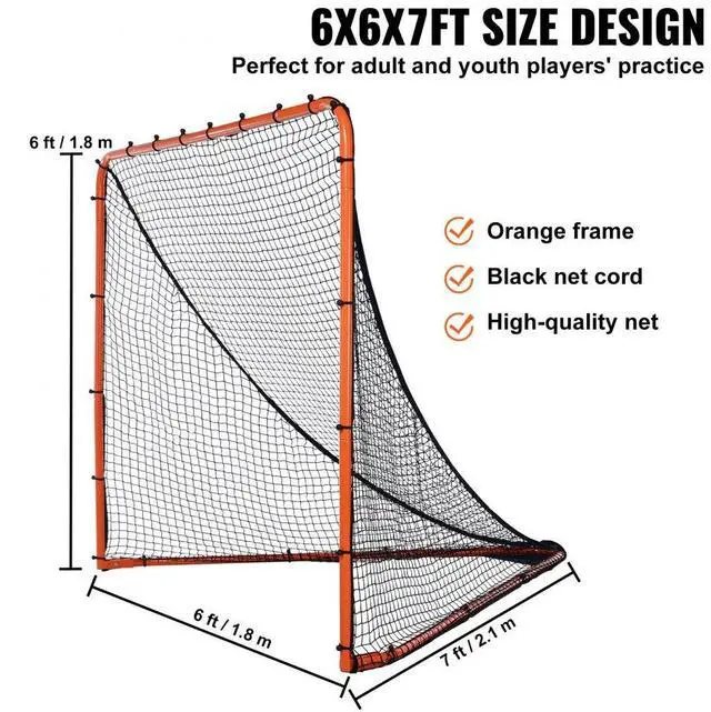 Alt view image 5 of 14 - VEVOR Lacrosse Goal, 6' x 6' Lacrosse Net, Folding Portable Backyard Lacrosse Training Equipment, Steel Frame Training Net, Quick & Easy Setup Lacrosse Goal, Perfect for Youth Adult Training, Orange