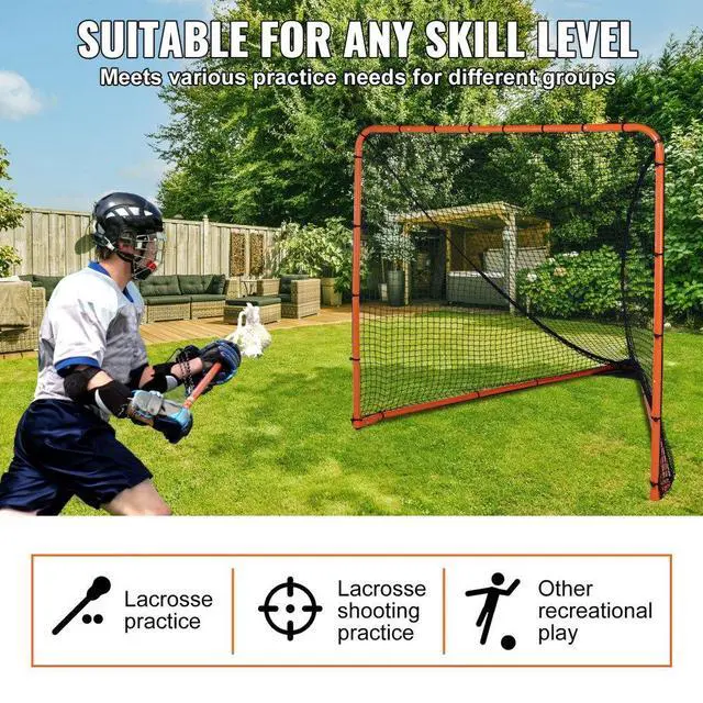 Alt view image 6 of 14 - VEVOR Lacrosse Goal, 6' x 6' Lacrosse Net, Folding Portable Backyard Lacrosse Training Equipment, Steel Frame Training Net, Quick & Easy Setup Lacrosse Goal, Perfect for Youth Adult Training, Orange