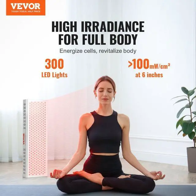 Alt view image 2 of 7 - VEVOR Red Light Therapy for Whole Body, 300 Dual-Chip LEDS, 10Hz/40Hz Pulse, 3 Timing Setting, Red 660nm & Near Infrared 850nm Light Therapy Panel for Pain Relief, Wound Healing, Skin Health, 300W