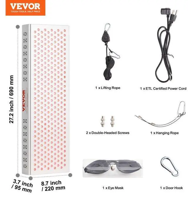 Alt view image 7 of 7 - VEVOR Red Light Therapy for Whole Body, 300 Dual-Chip LEDS, 10Hz/40Hz Pulse, 3 Timing Setting, Red 660nm & Near Infrared 850nm Light Therapy Panel for Pain Relief, Wound Healing, Skin Health, 300W