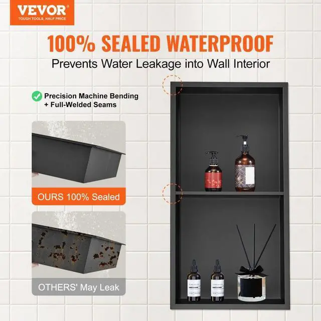 Alt view image 2 of 7 - VEVOR 13"x25" No Tile Shower Niche 304 Stainless Steel, Wall-Inserted Niche Recessed Double Shelves, Sealed Waterproof Rust-Resistant Easy Cleaning Modern Niche for Shower or Soap Storage Bathroom