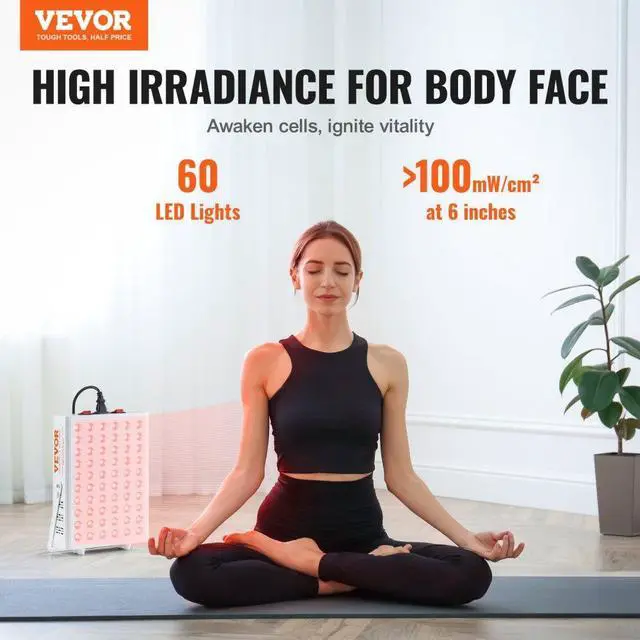 Alt view image 2 of 7 - VEVOR Red Light Therapy for Body Face, 60 Dual-Chip LEDs, Red 660nm & Near Infrared 850nm Combo, High Power Red Light Therapy Panel for Recovery, Pain Relief, Wound Healing, Skin Health, 80W