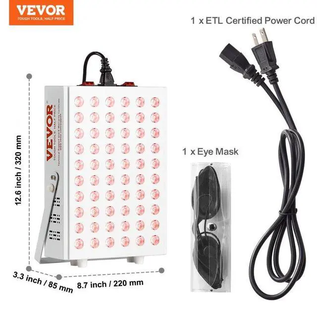 Alt view image 7 of 7 - VEVOR Red Light Therapy for Body Face, 60 Dual-Chip LEDs, Red 660nm & Near Infrared 850nm Combo, High Power Red Light Therapy Panel for Recovery, Pain Relief, Wound Healing, Skin Health, 80W