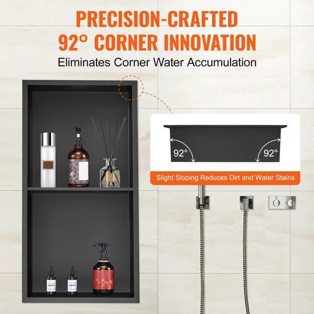Alt view image 4 of 7 - VEVOR 13"x25" No Tile Shower Niche 304 Stainless Steel, Wall-Inserted Niche Recessed Double Shelves, Sealed Waterproof Rust-Resistant Easy Cleaning Modern Niche for Shower or Soap Storage Bathroom