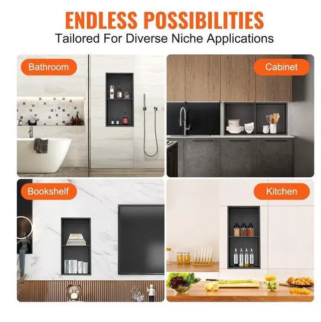 Alt view image 6 of 7 - VEVOR 13"x25" No Tile Shower Niche 304 Stainless Steel, Wall-Inserted Niche Recessed Double Shelves, Sealed Waterproof Rust-Resistant Easy Cleaning Modern Niche for Shower or Soap Storage Bathroom