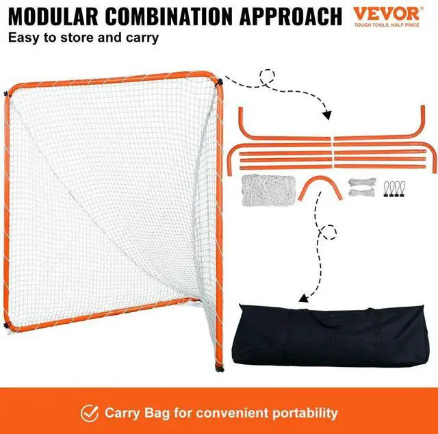 Alt view image 2 of 7 - VEVOR Lacrosse Goal, 6' x 6' Lacrosse Net, Steel Frame Backyard Lacrosse Training Equipment, Portable Lacrosse Goal with Carry Bag, Quick & Easy Setup, Perfect for Youth Adult Training, Orange
