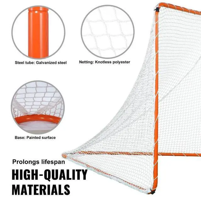 Alt view image 4 of 7 - VEVOR Lacrosse Goal, 6' x 6' Lacrosse Net, Steel Frame Backyard Lacrosse Training Equipment, Portable Lacrosse Goal with Carry Bag, Quick & Easy Setup, Perfect for Youth Adult Training, Orange