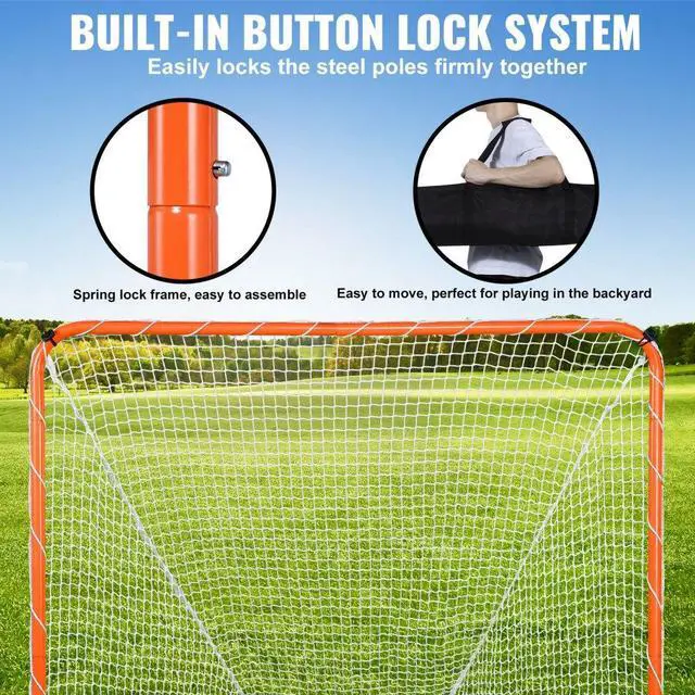 Alt view image 3 of 7 - VEVOR Lacrosse Goal, 6' x 6' Lacrosse Net, Steel Frame Backyard Lacrosse Training Equipment, Portable Lacrosse Goal with Carry Bag, Quick & Easy Setup, Perfect for Youth Adult Training, Orange