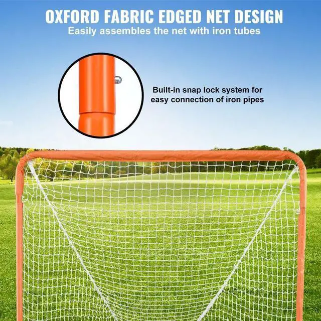 Alt view image 3 of 14 - VEVOR Lacrosse Goal, 4' x 4' Small Kids Lacrosse Net, Folding Portable Lacrosse Goal with Carry Bag, Iron Frame Backyard Training Equipment, Quick & Easy Setup, Perfect for Youth Training, Orange