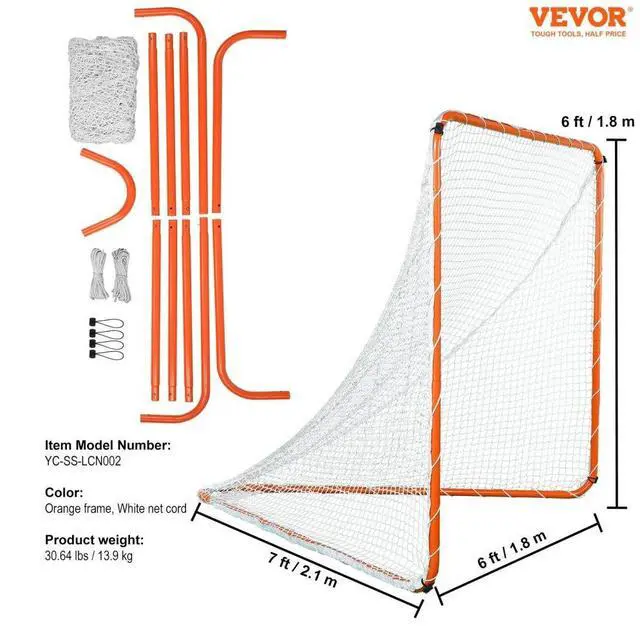 Alt view image 7 of 7 - VEVOR Lacrosse Goal, 6' x 6' Lacrosse Net, Steel Frame Backyard Lacrosse Training Equipment, Portable Lacrosse Goal with Carry Bag, Quick & Easy Setup, Perfect for Youth Adult Training, Orange