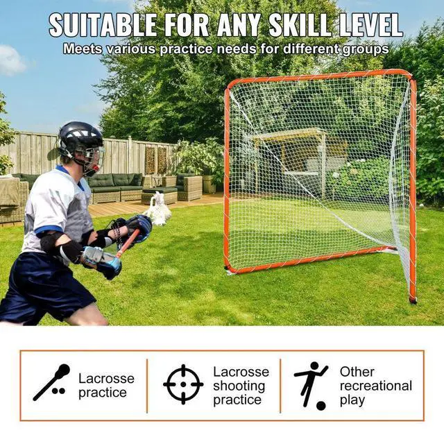 Alt view image 6 of 7 - VEVOR Lacrosse Goal, 6' x 6' Lacrosse Net, Steel Frame Backyard Lacrosse Training Equipment, Portable Lacrosse Goal with Carry Bag, Quick & Easy Setup, Perfect for Youth Adult Training, Orange