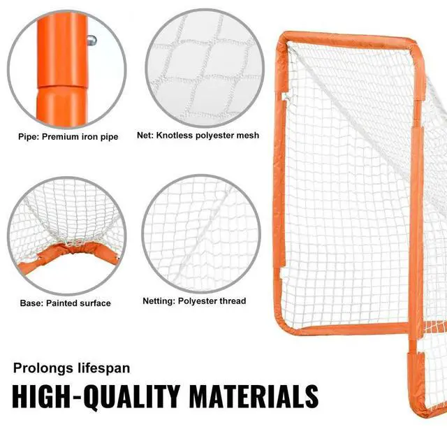 Alt view image 4 of 14 - VEVOR Lacrosse Goal, 4' x 4' Small Kids Lacrosse Net, Folding Portable Lacrosse Goal with Carry Bag, Iron Frame Backyard Training Equipment, Quick & Easy Setup, Perfect for Youth Training, Orange