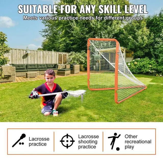 Alt view image 6 of 14 - VEVOR Lacrosse Goal, 4' x 4' Small Kids Lacrosse Net, Folding Portable Lacrosse Goal with Carry Bag, Iron Frame Backyard Training Equipment, Quick & Easy Setup, Perfect for Youth Training, Orange