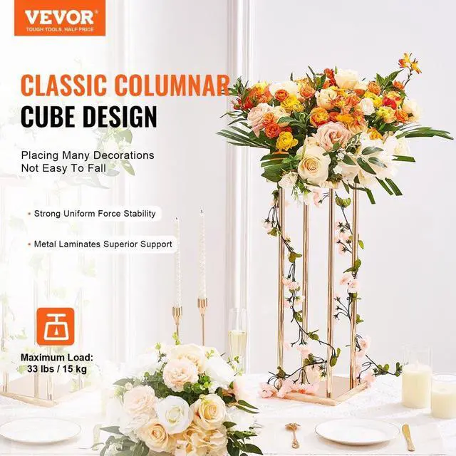 Alt view image 2 of 14 - VEVOR 4PCS Gold Metal Column Wedding Flower Stand, 31.5inch High With Metal Laminate, Vase Geometric Centerpiece Stands, Cylindrical Floral Display Rack for Events Reception, Party Road Leads