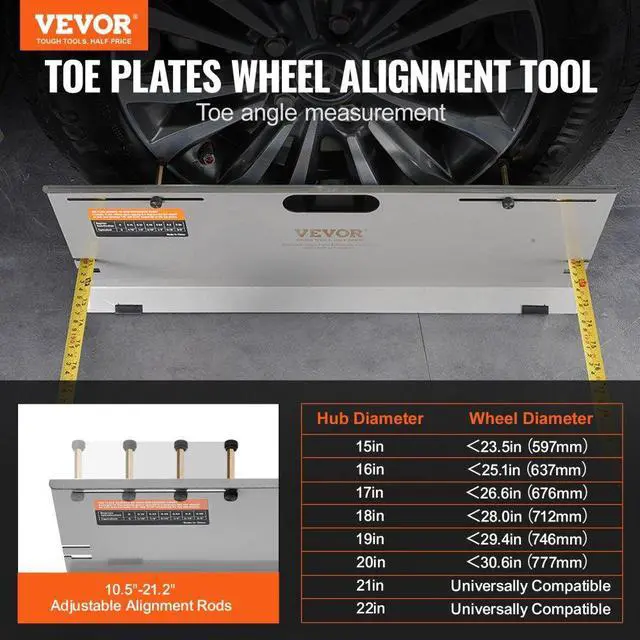 Alt view image 2 of 7 - VEVOR Wheel Alignment Tool, 2-Pack Alignment Tool Toe Plates, Stainless Steel Toe Angle Measurement Tool Plate, 4 Alignment Rods and Magnetic Slots, Includes Measuring Tapes & Conversion Chart