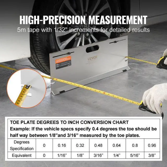 Alt view image 3 of 7 - VEVOR Wheel Alignment Tool, 2-Pack Alignment Tool Toe Plates, Stainless Steel Toe Angle Measurement Tool Plate, 4 Alignment Rods and Magnetic Slots, Includes Measuring Tapes & Conversion Chart
