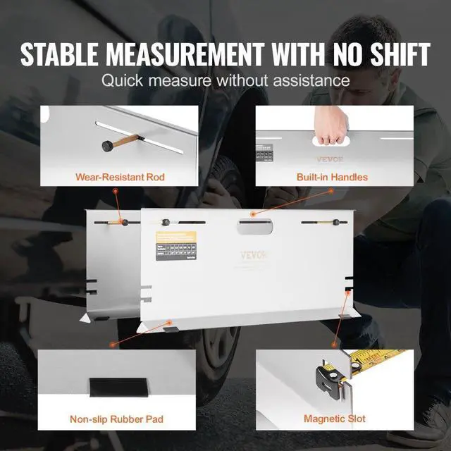 Alt view image 4 of 7 - VEVOR Wheel Alignment Tool, 2-Pack Alignment Tool Toe Plates, Stainless Steel Toe Angle Measurement Tool Plate, 4 Alignment Rods and Magnetic Slots, Includes Measuring Tapes & Conversion Chart