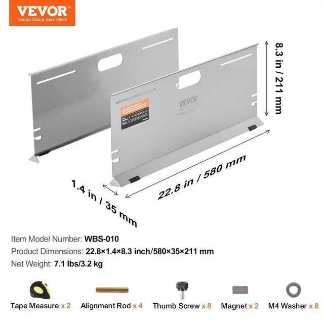 Alt view image 7 of 7 - VEVOR Wheel Alignment Tool, 2-Pack Alignment Tool Toe Plates, Stainless Steel Toe Angle Measurement Tool Plate, 4 Alignment Rods and Magnetic Slots, Includes Measuring Tapes & Conversion Chart