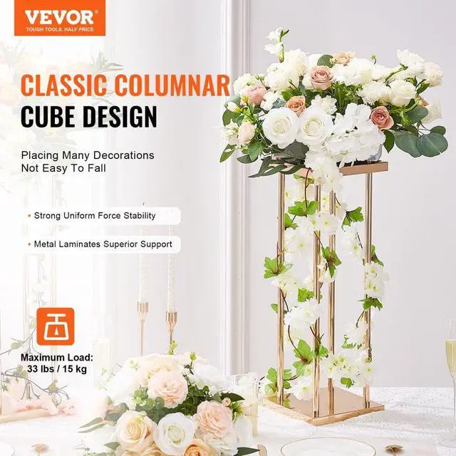 Alt view image 2 of 14 - VEVOR 4PCS Gold Metal Column Wedding Flower Stand, 23.6inch High With Metal Laminate, Vase Geometric Centerpiece Stands, Cylindrical Floral Display Rack for Events Reception, Party Road Leads
