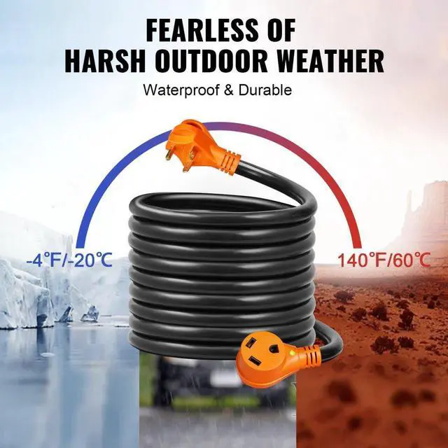 Alt view image 4 of 14 - VEVOR 25 ft RV Extension Cord, 30 Amp, Heavy Duty STW RV Power Cord, NEMA TT-30R Female NEMA TT-30P Male Plug, with LED Indicator Handle 15A Adapter, for RVs, trams, generators, campers, ETL Listed