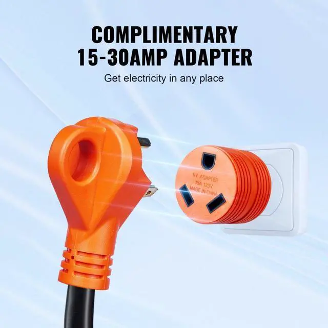 Alt view image 5 of 14 - VEVOR 25 ft RV Extension Cord, 30 Amp, Heavy Duty STW RV Power Cord, NEMA TT-30R Female NEMA TT-30P Male Plug, with LED Indicator Handle 15A Adapter, for RVs, trams, generators, campers, ETL Listed