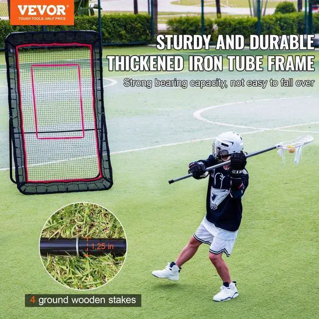 Alt view image 2 of 7 - VEVOR Lacrosse Rebounder for Backyard, 4x7 Ft Volleyball Bounce Back Net, Pitchback Throwback Baseball Softball Return Training Screen, Adjustable Angle Shooting Practice Training Wall with Target