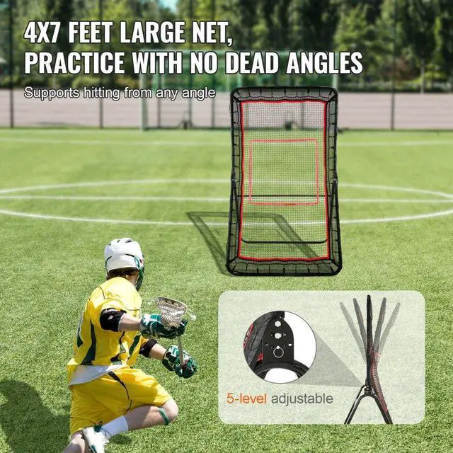 Alt view image 3 of 7 - VEVOR Lacrosse Rebounder for Backyard, 4x7 Ft Volleyball Bounce Back Net, Pitchback Throwback Baseball Softball Return Training Screen, Adjustable Angle Shooting Practice Training Wall with Target