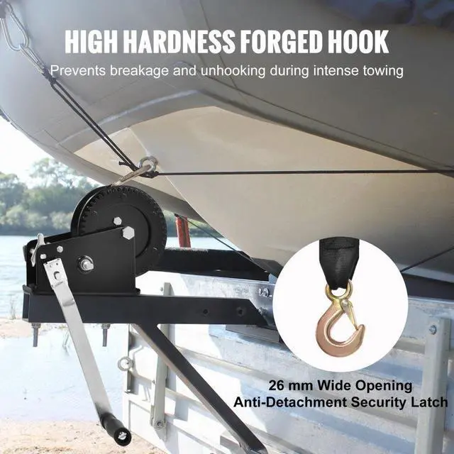 Alt view image 4 of 7 - VEVOR Hand Winch, 3500 lbs Pulling Capacity, Boat Trailer Winch Heavy Duty Rope Crank with 33 ft Polyester Strap and Two-Way Ratchet, Manual Operated Hand Crank Winch for Trailer, Boat or ATV Towing