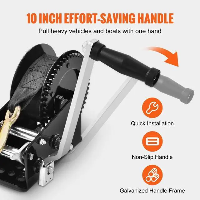 Alt view image 5 of 7 - VEVOR Hand Winch, 3500 lbs Pulling Capacity, Boat Trailer Winch Heavy Duty Rope Crank with 33 ft Polyester Strap and Two-Way Ratchet, Manual Operated Hand Crank Winch for Trailer, Boat or ATV Towing