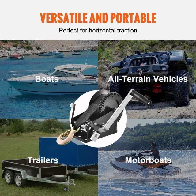 Alt view image 6 of 7 - VEVOR Hand Winch, 3500 lbs Pulling Capacity, Boat Trailer Winch Heavy Duty Rope Crank with 33 ft Polyester Strap and Two-Way Ratchet, Manual Operated Hand Crank Winch for Trailer, Boat or ATV Towing
