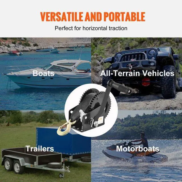 Alt view image 6 of 7 - VEVOR Hand Winch, 2000 lbs Pulling Capacity, Boat Trailer Winch Heavy Duty Rope Crank with 23 ft Polyester Strap and Two-Way Ratchet, Manual Operated Hand Crank Winch for Trailer, Boat or ATV Towing