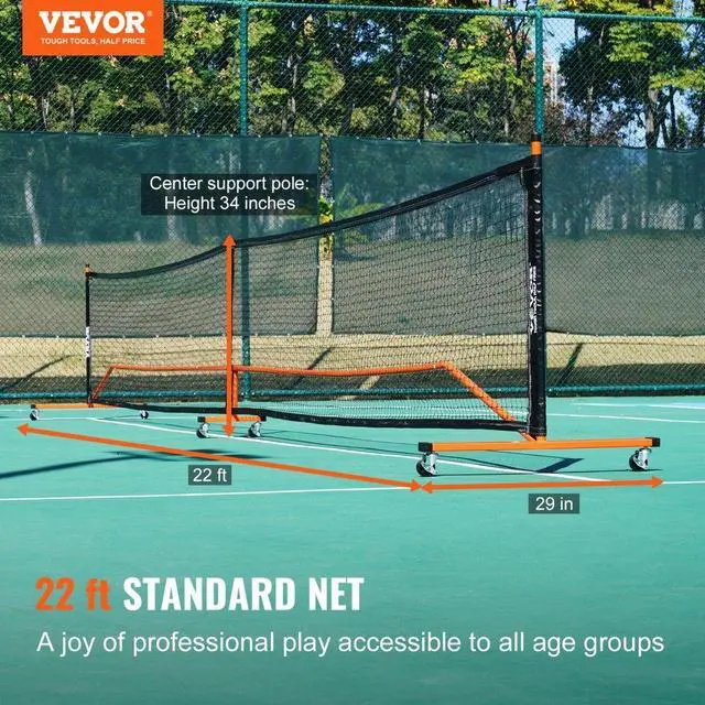 Alt view image 2 of 7 - VEVOR Pickleball Net Set, 22FT Regulation Size Portable Pickleball System with Carrying Bag, Balls, and Wheels, Weather Resistant Steady Metal Frame & Strong PE Net, for Outdoor Backyard Driveway