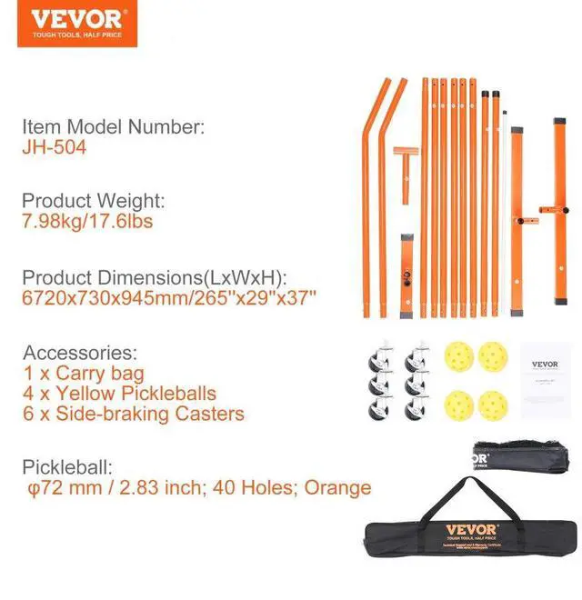 Alt view image 7 of 7 - VEVOR Pickleball Net Set, 22FT Regulation Size Portable Pickleball System with Carrying Bag, Balls, and Wheels, Weather Resistant Steady Metal Frame & Strong PE Net, for Outdoor Backyard Driveway