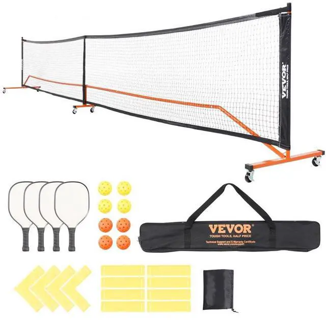 Main image of VEVOR Pickleball Net Set, 22FT Regulation Size Portable Pickleball System with Bags, Balls, Paddles, Wheels, and Court Lines, Weather Resistant Metal Frame & PE Net, for Outdoor Backyard Driveway