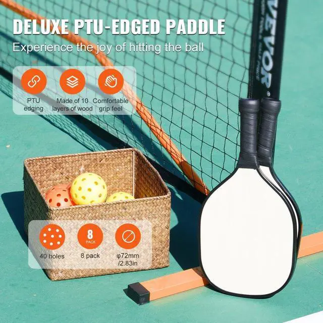 Alt view image 3 of 7 - VEVOR Pickleball Net Set, 22FT Regulation Size Portable Pickleball System with Bags, Balls, Paddles, Wheels, and Court Lines, Weather Resistant Metal Frame & PE Net, for Outdoor Backyard Driveway