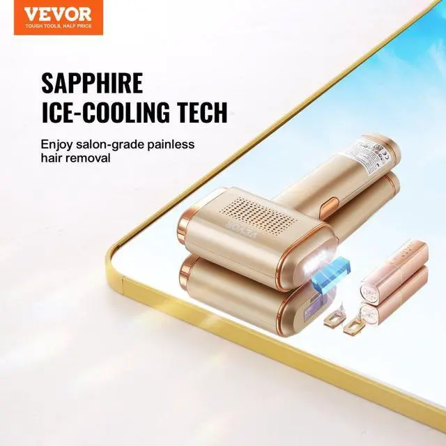 Alt view image 2 of 7 - VEVOR IPL Hair Removal, Permanent Hair Removal with Sapphire Ice Cooling System, Painless At-Home Hair Removal Device for Women Men, Auto/Manual Modes, 5 Levels for Body & Face