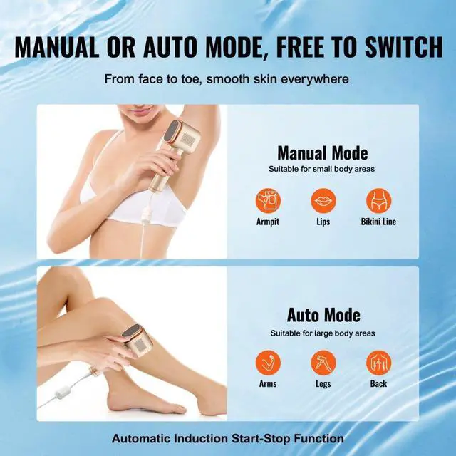 Alt view image 5 of 7 - VEVOR IPL Hair Removal, Permanent Hair Removal with Sapphire Ice Cooling System, Painless At-Home Hair Removal Device for Women Men, Auto/Manual Modes, 5 Levels for Body & Face
