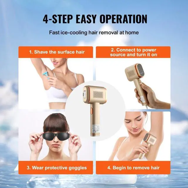 Alt view image 6 of 7 - VEVOR IPL Hair Removal, Permanent Hair Removal with Sapphire Ice Cooling System, Painless At-Home Hair Removal Device for Women Men, Auto/Manual Modes, 5 Levels for Body & Face