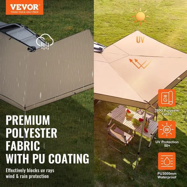 Alt view image 2 of 7 - VEVOR Vehicle Awning 270 Degree, 8.2' Height Retractable Car Side Awning, PU3000mm UV50+ Car Awning with Waterproof Storage Bag, Suitable for Truck, SUV, Van, Campers
