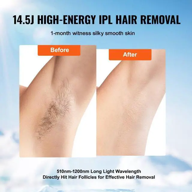 Alt view image 3 of 7 - VEVOR IPL Hair Removal, Permanent Hair Removal with Sapphire Ice Cooling System, Painless At-Home Hair Removal Device for Women Men, Auto/Manual Modes, 5 Levels for Body & Face