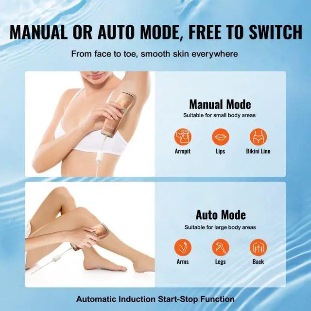Alt view image 5 of 7 - VEVOR IPL Hair Removal, Permanent Hair Removal with Sapphire Ice Cooling System, Painless At-Home Hair Removal Device for Women Men, Auto/Manual Modes, 5 Levels for Body & Face