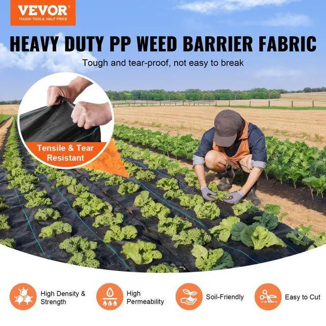 Alt view image 2 of 7 - VEVOR 13FTx108FT Premium Heavy Duty Weed Barrier Landscape Fabric, 5OZ Woven Geotextile Fabric Under Gravel, High Permeability for Weed Blocker Weed Mat, Driveway Fabric, Weed Control Garden Cloth