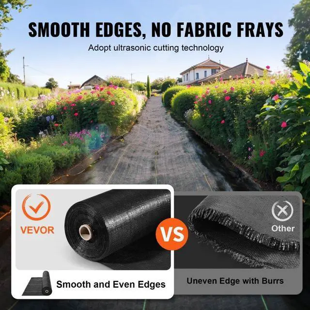 Alt view image 4 of 7 - VEVOR 13FTx108FT Premium Heavy Duty Weed Barrier Landscape Fabric, 5OZ Woven Geotextile Fabric Under Gravel, High Permeability for Weed Blocker Weed Mat, Driveway Fabric, Weed Control Garden Cloth